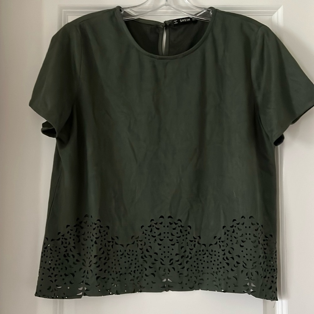 SHEIN Faux Suede Army Green Top, Cutout Design, Large